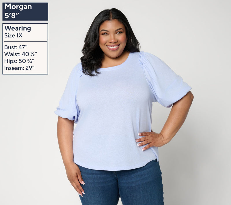 Barefoot Dreams Slub Jersey Puff Sleeve Tee — View 2