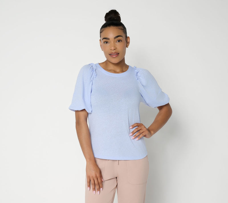 Barefoot Dreams Slub Jersey Puff Sleeve Tee — View 15
