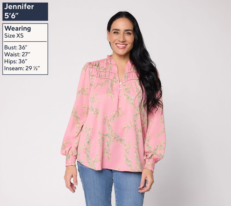 Ree by the Pioneer Woman Long Sleeve Blouse with Ruffle Neckline — View 3