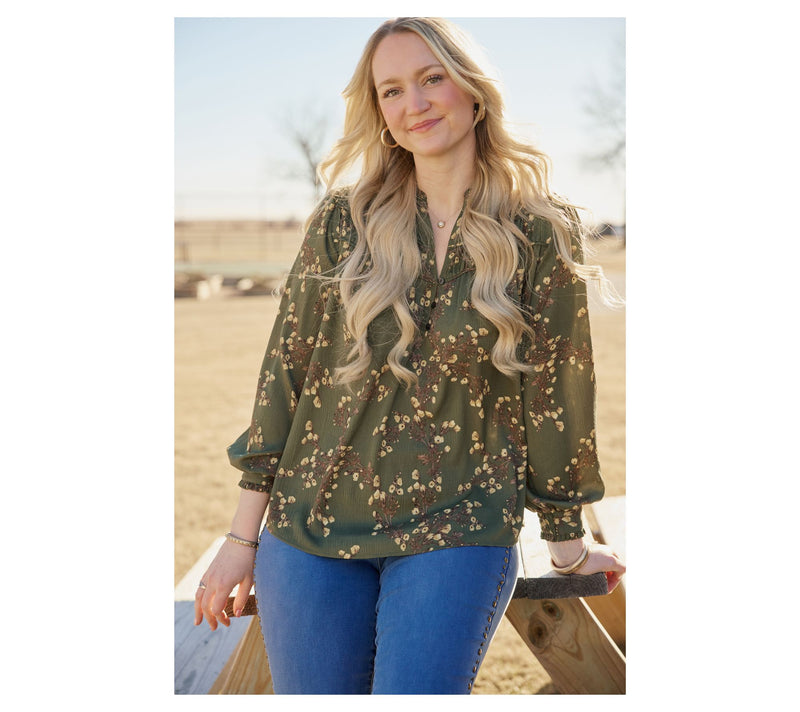 Ree by the Pioneer Woman Long Sleeve Blouse with Ruffle Neckline — View 8