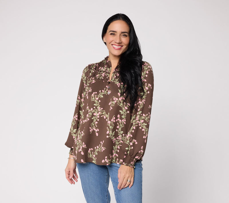 Ree by the Pioneer Woman Long Sleeve Blouse with Ruffle Neckline — View 12