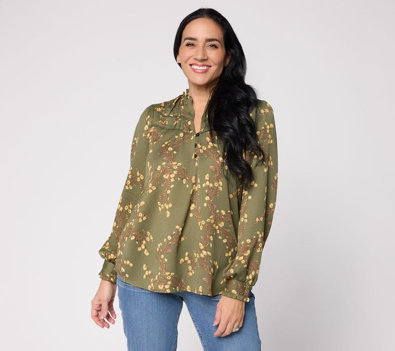 Ree by the Pioneer Woman Long Sleeve Blouse with Ruffle Neckline — View 13