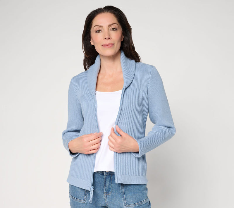 BEAUTIFUL by Lawrence Zarian Shawl Collar Zip Front Cardigan — Main view