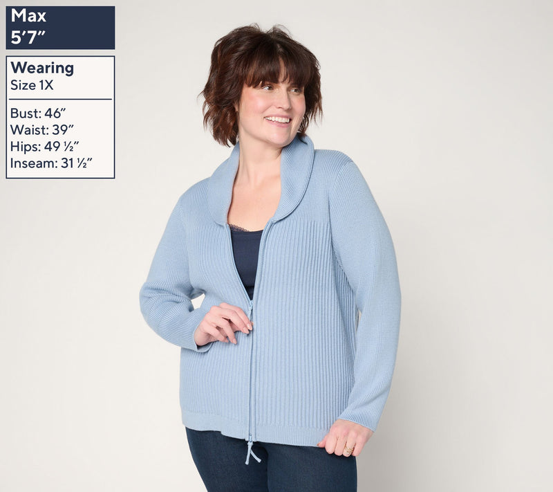 BEAUTIFUL by Lawrence Zarian Shawl Collar Zip Front Cardigan — View 2
