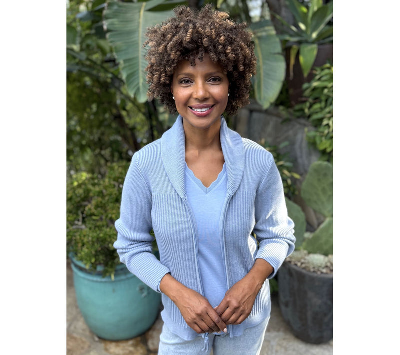BEAUTIFUL by Lawrence Zarian Shawl Collar Zip Front Cardigan — View 7