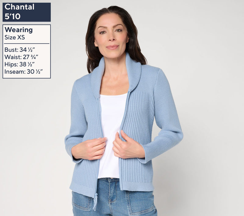 BEAUTIFUL by Lawrence Zarian Shawl Collar Zip Front Cardigan — View 3
