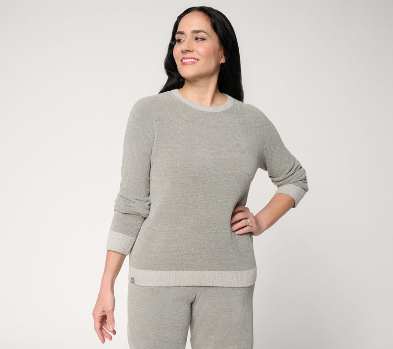 Barefoot Dreams CozyChic Ultra Lite Heathered Rib Trim Pullover — Main view