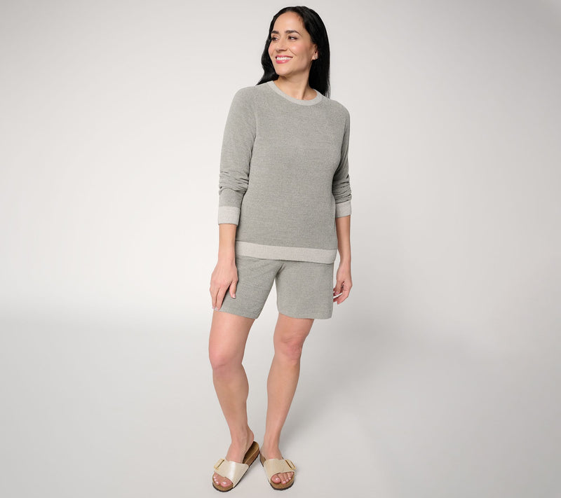 Barefoot Dreams CozyChic Ultra Lite Heathered Rib Trim Pullover — View 5