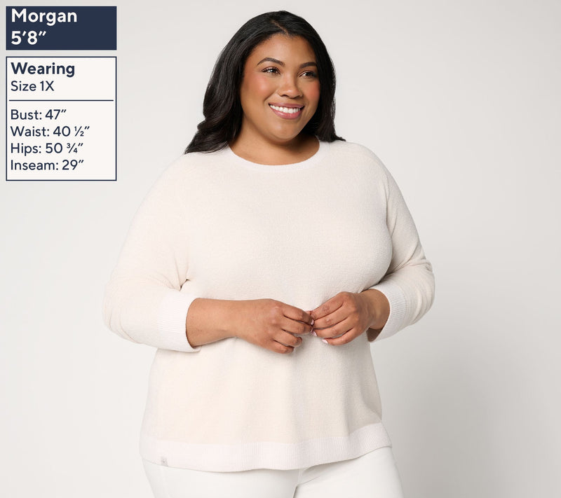 Barefoot Dreams CozyChic Ultra Lite Heathered Rib Trim Pullover — View 2
