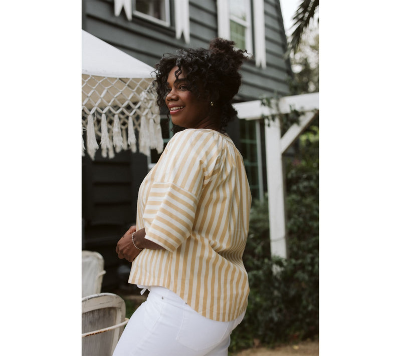 Me by Jennie Garth Yarn Dyed Elbow Sleeve Striped Blouse — View 5