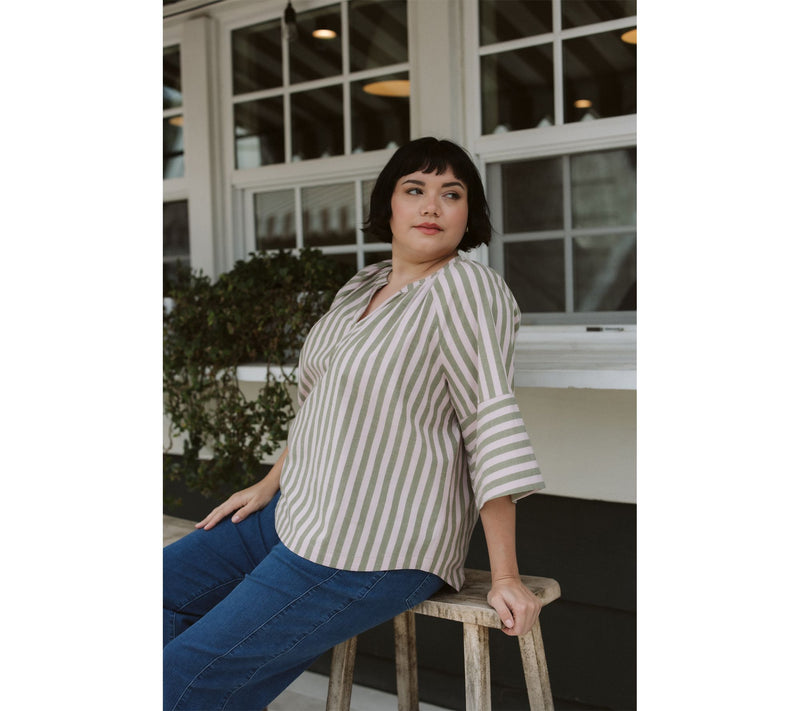 Me by Jennie Garth Yarn Dyed Elbow Sleeve Striped Blouse — View 8