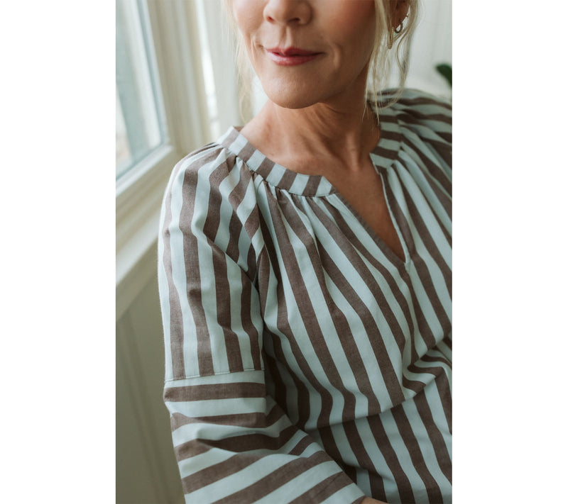 Me by Jennie Garth Yarn Dyed Elbow Sleeve Striped Blouse — View 7