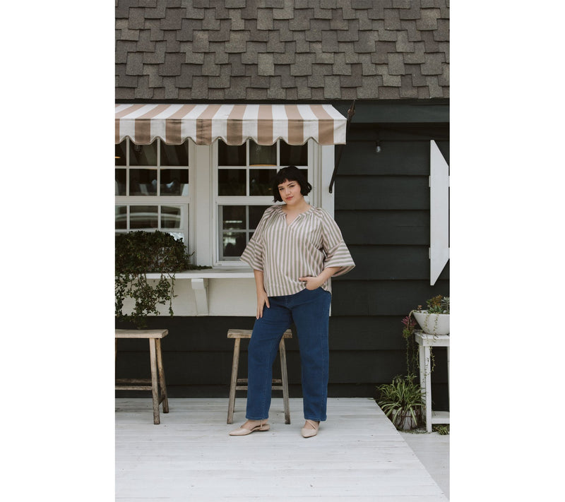 Me by Jennie Garth Yarn Dyed Elbow Sleeve Striped Blouse — View 9