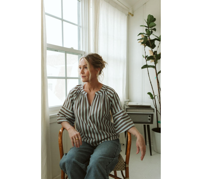 Me by Jennie Garth Yarn Dyed Elbow Sleeve Striped Blouse — View 6