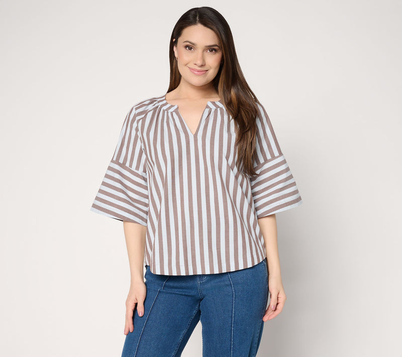 Me by Jennie Garth Yarn Dyed Elbow Sleeve Striped Blouse — View 13