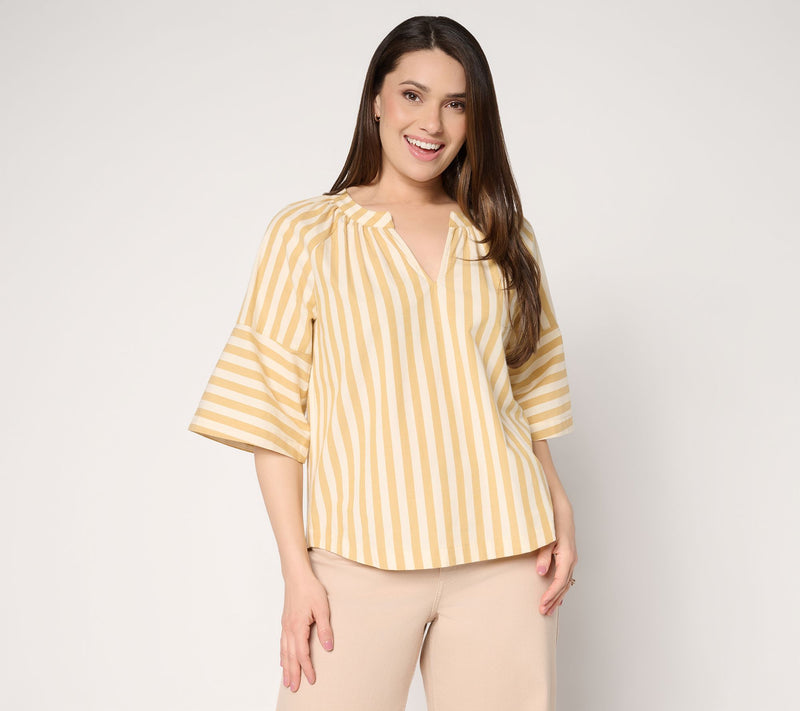 Me by Jennie Garth Yarn Dyed Elbow Sleeve Striped Blouse — View 14