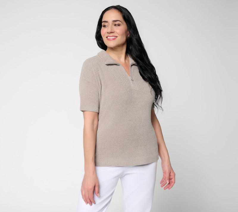 Barefoot Dreams CozyChic Ultra Lite Elbow Sleeve Half Zip — Main view