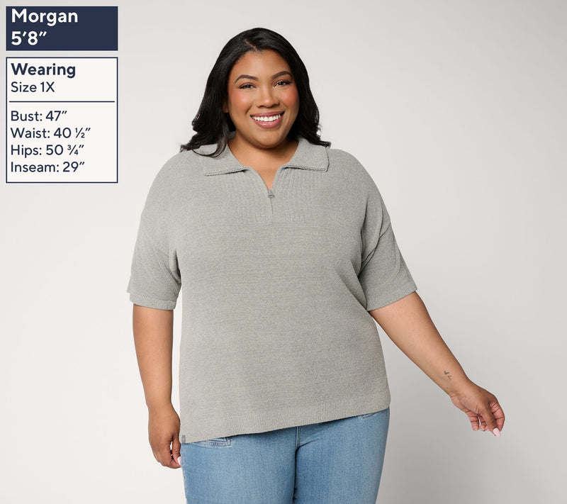 Barefoot Dreams CozyChic Ultra Lite Elbow Sleeve Half Zip — View 2