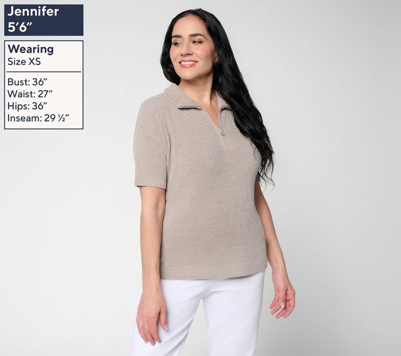 Barefoot Dreams CozyChic Ultra Lite Elbow Sleeve Half Zip — View 3