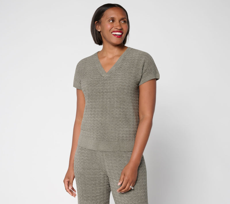 Barefoot Dreams CozyChic Ultra Lite Zig Zag Dolman V-Neck — View 14