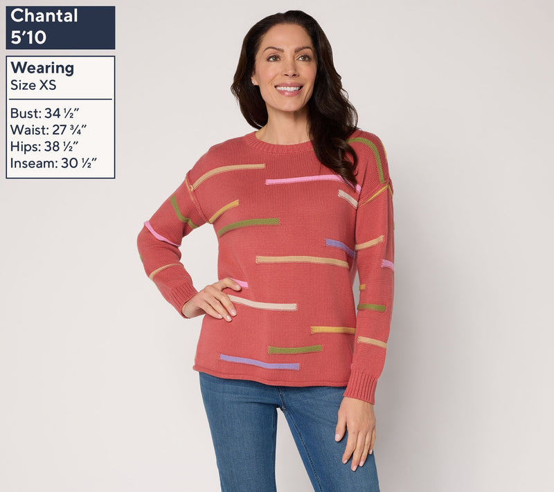 Peace Love World Novelty Stitch Crew Neck Sweater — View 3
