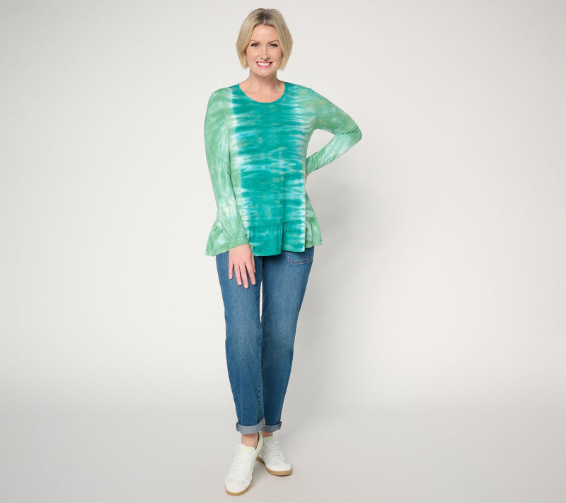 LOGO by Lori Goldstein Rayon 230 Dye Effect Top with Ruffle Hem — View 5