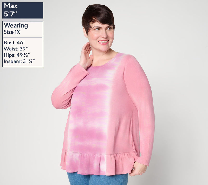 LOGO by Lori Goldstein Rayon 230 Dye Effect Top with Ruffle Hem — View 2