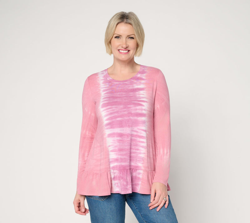 LOGO by Lori Goldstein Rayon 230 Dye Effect Top with Ruffle Hem — View 12