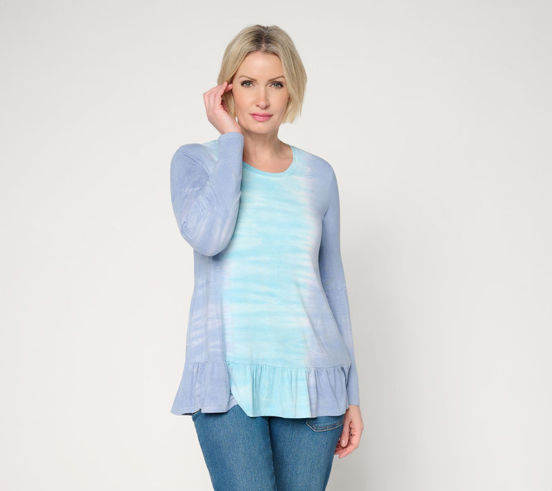LOGO by Lori Goldstein Rayon 230 Dye Effect Top with Ruffle Hem — View 13