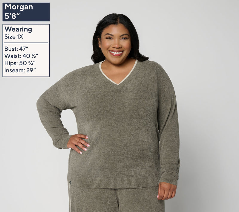 Barefoot Dreams CozyChic Ultra Lite Contrast Double V-Neck Pullover — View 2