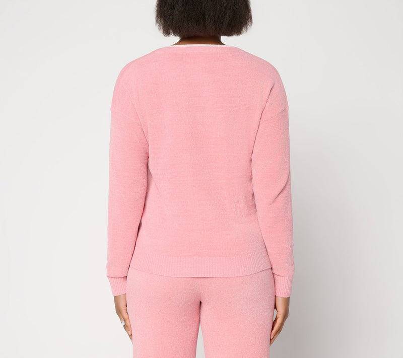 Barefoot Dreams CozyChic Ultra Lite Contrast Double V-Neck Pullover — View 4