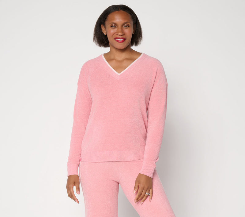 Barefoot Dreams CozyChic Ultra Lite Contrast Double V-Neck Pullover — Main view