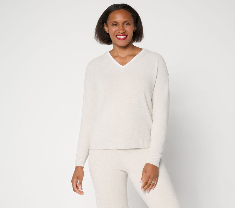 Barefoot Dreams CozyChic Ultra Lite Contrast Double V-Neck Pullover — View 12