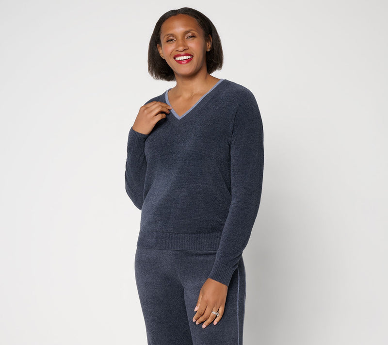 Barefoot Dreams CozyChic Ultra Lite Contrast Double V-Neck Pullover — View 15