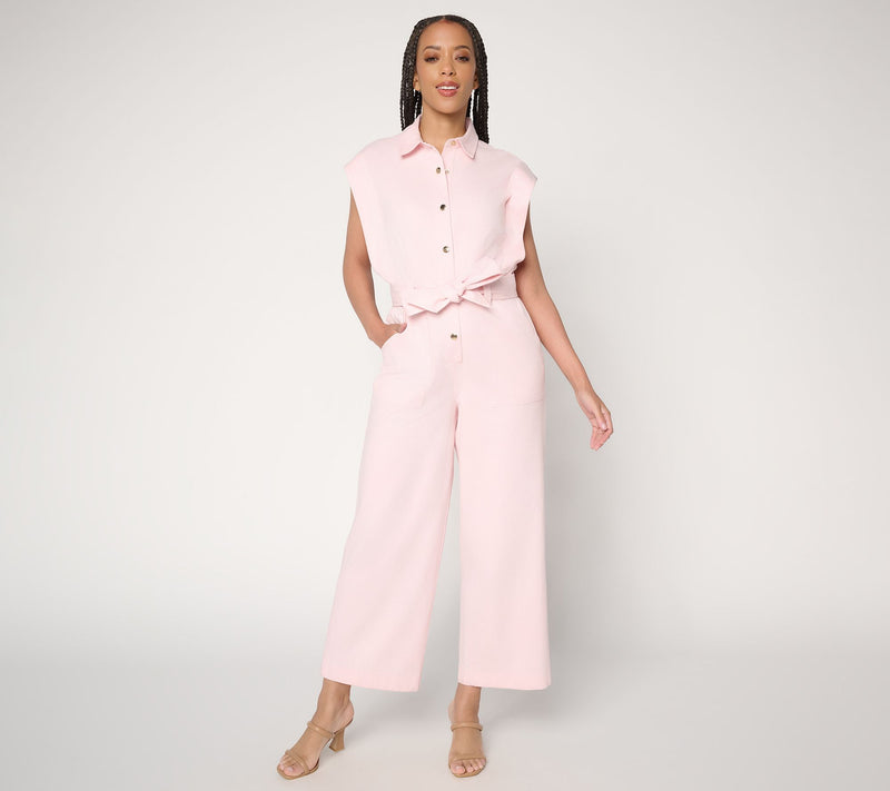 Mally Roncal Boss Lady Petite Ankle Length Twill Jumpsuit — Main view