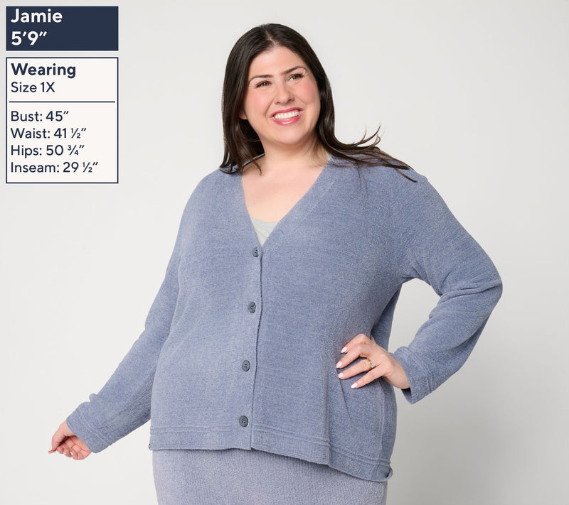 Barefoot Dreams CozyChic Ultra Lite Textured Trim Cardigan — View 2