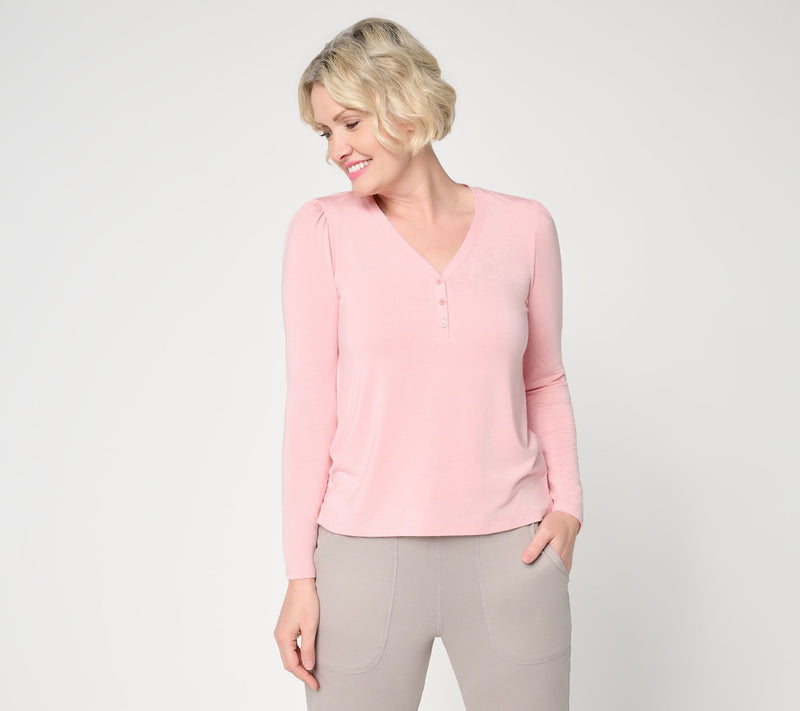 Barefoot Dreams Modal Peached Jersey Long Sleeve Henley — View 2