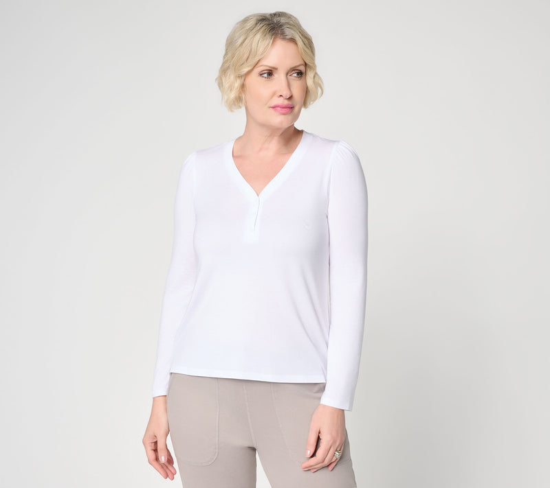 Barefoot Dreams Modal Peached Jersey Long Sleeve Henley — View 12