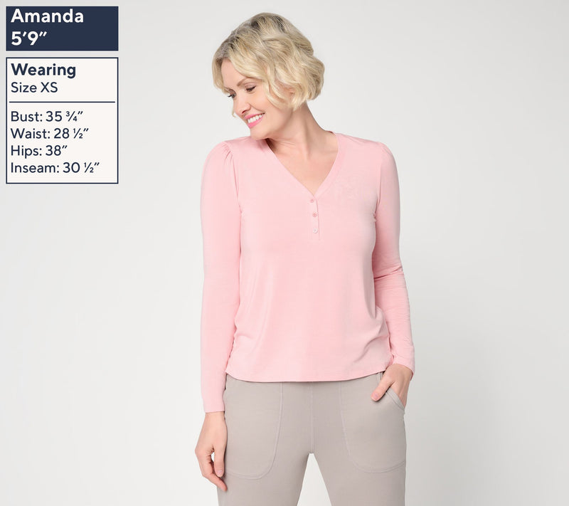 Barefoot Dreams Modal Peached Jersey Long Sleeve Henley — View 3