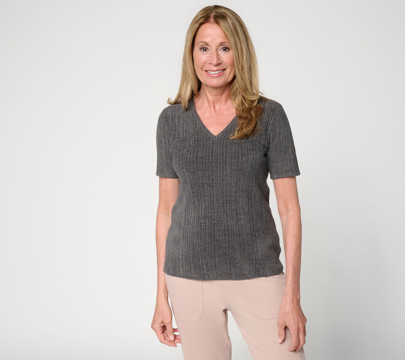 Barefoot Dreams CozyChic Ultra Lite Ribbed V-Neck Tee — View 13