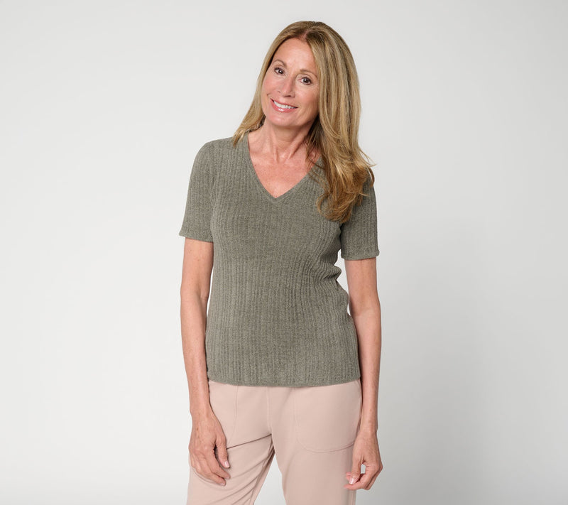 Barefoot Dreams CozyChic Ultra Lite Ribbed V-Neck Tee — View 14