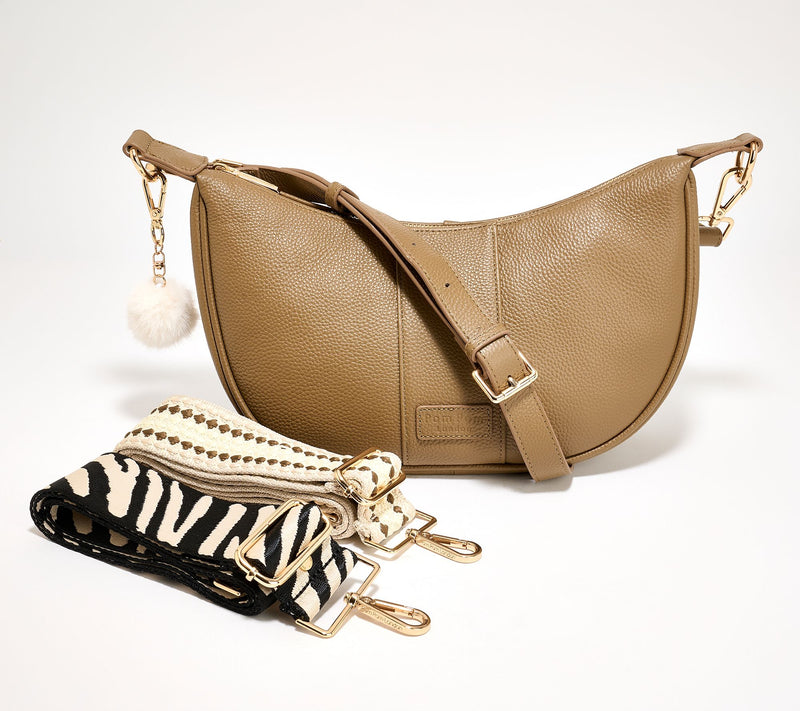 Pom Pom London Leather Sutton Crescent Shoulder Bag w/ 3 Straps — View 2