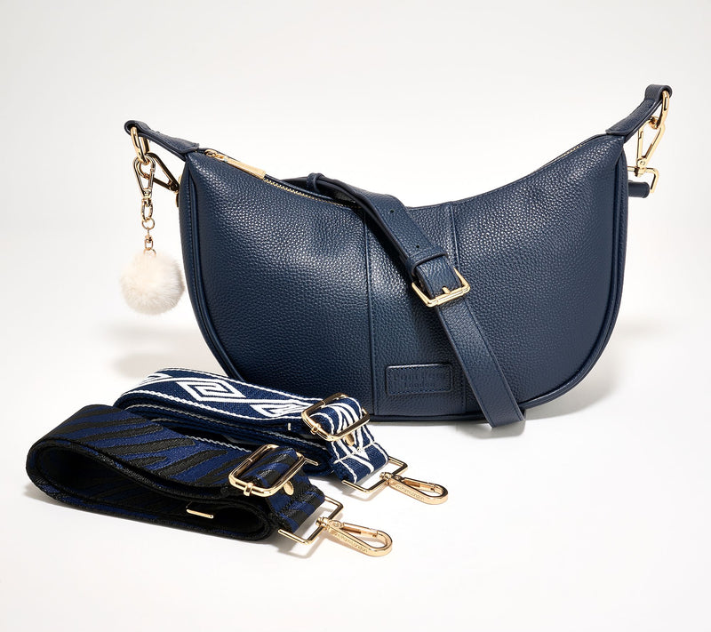 Pom Pom London Leather Sutton Crescent Shoulder Bag w/ 3 Straps — View 15