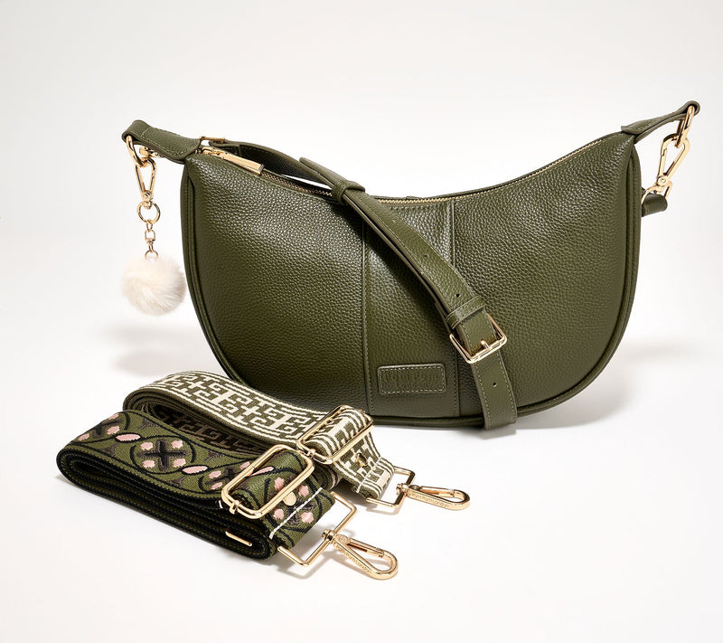 Pom Pom London Leather Sutton Crescent Shoulder Bag w/ 3 Straps — View 16