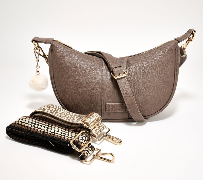 Pom Pom London Leather Sutton Crescent Shoulder Bag w/ 3 Straps — View 4
