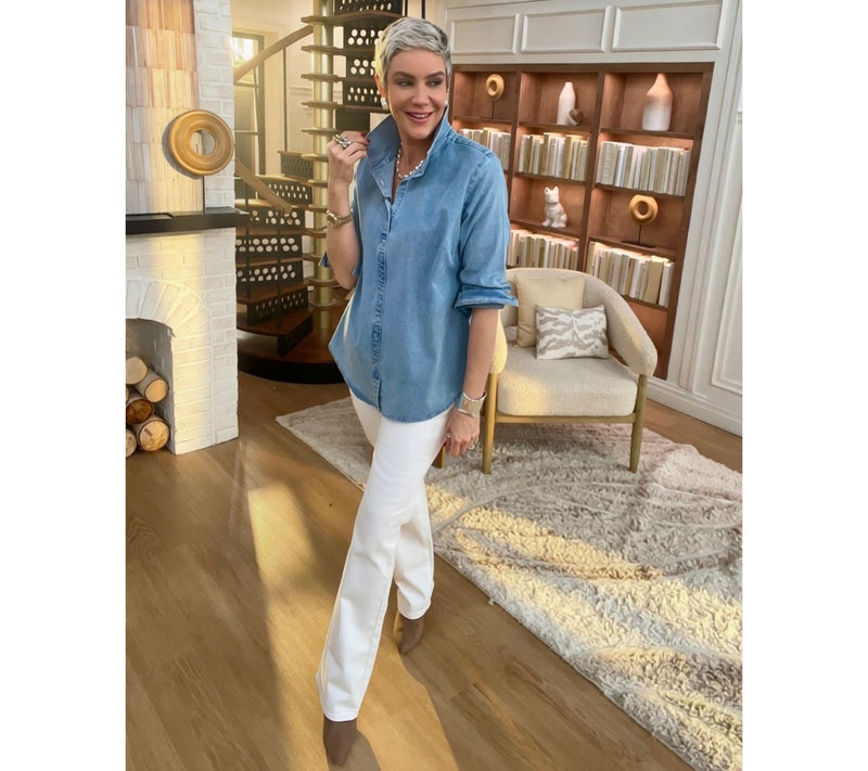 Joan Rivers No Gap Denim Pull-Over Girlfriend Shirt — View 7