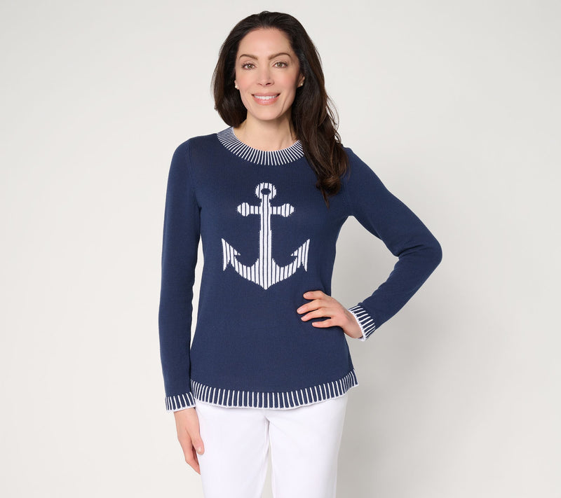 Joan Rivers Intarsia Stripe Anchor Sweater with Rb Detail — View 12