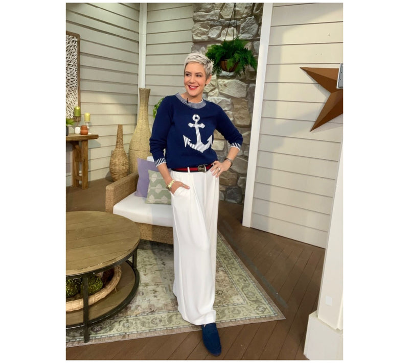 Joan Rivers Intarsia Stripe Anchor Sweater with Rb Detail — View 8