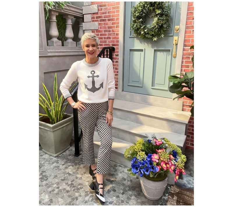 Joan Rivers Intarsia Stripe Anchor Sweater with Rb Detail — View 7