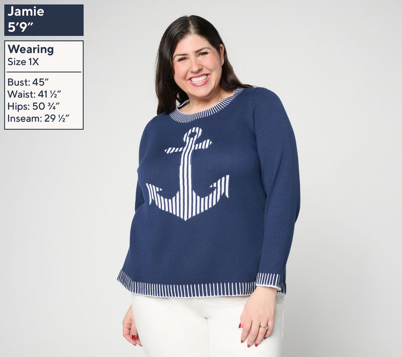 Joan Rivers Intarsia Stripe Anchor Sweater with Rb Detail — View 2